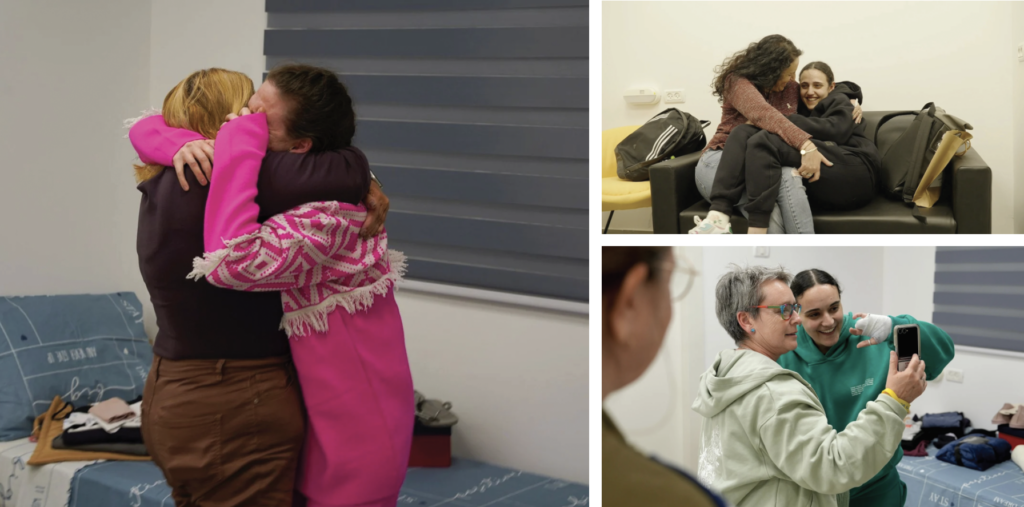 Doron Steinbrecher, Romi Gonen and Emily Damari are united with their mothers after 471 days in captivity (Images: IDF)